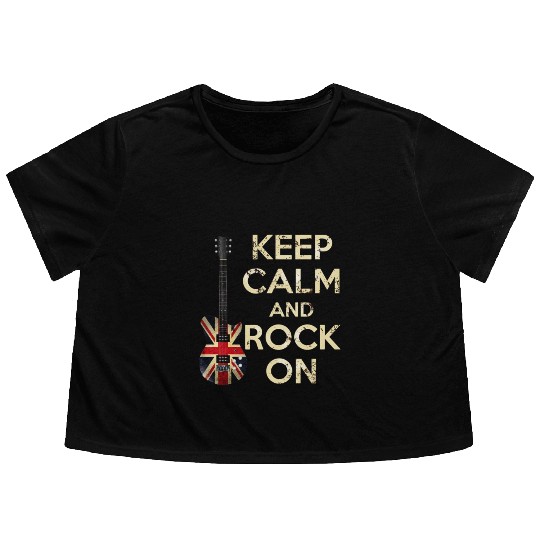 Keep Calm and Rock On Union Jack Guitar Flowy Cropped Tees