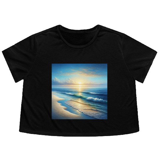 Serene Seaside Sunrise Flowy Cropped Tees