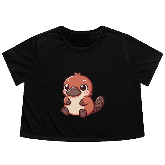 Playful Platypus Cartoon Flowy Cropped Tees