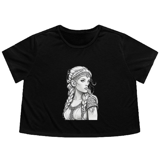 Viking female hairstyles grayscale Flowy Cropped Tees