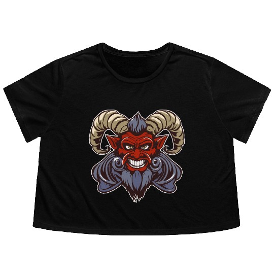 krampus devil head Flowy Cropped Tees