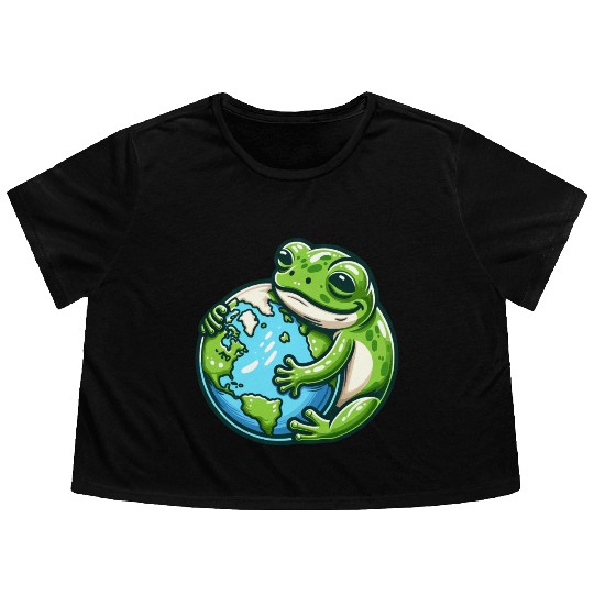 Frog Embracing Earth: Earth Day Flowy Cropped Tees