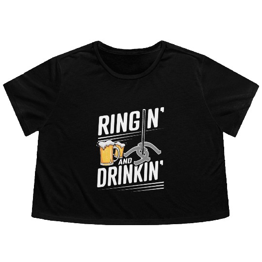 Ringin And Drinkin Horseshoe Pitching Flowy Cropped Tees