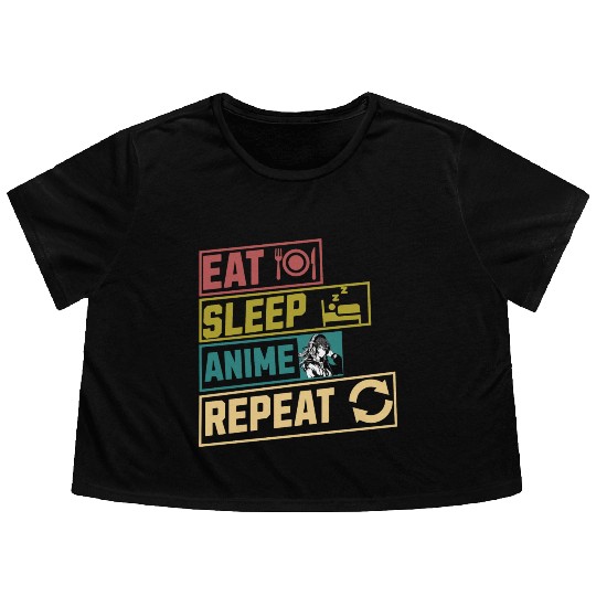 Eat sleep anime repeat hobby Flowy Cropped Tees