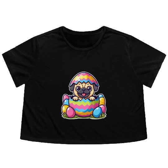 Easter Pup Surprise: Mopsy Hatchling Flowy Cropped Tees