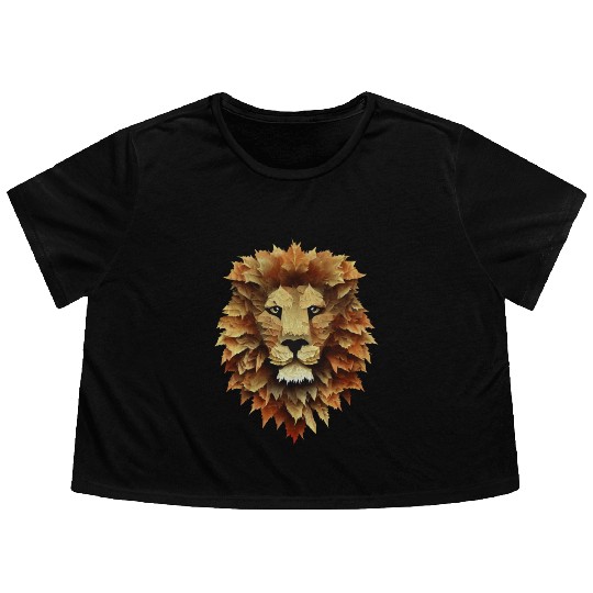Autumn Majesty: Lion Surrounded by Falling Leaves Flowy Cropped Tees