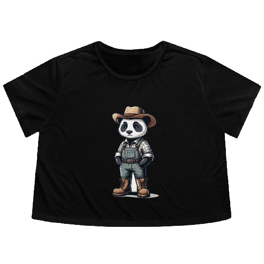 Cute Panda Farmer Flowy Cropped Tees