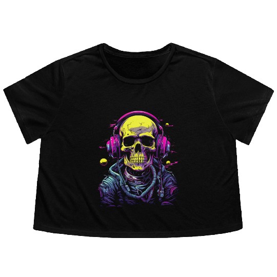 Skull DJ Astronaut Space Sci-Fi Planet Galaxy Flowy Cropped Tees