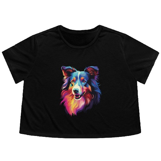 Watercolor Colorful Collie Flowy Cropped Tees