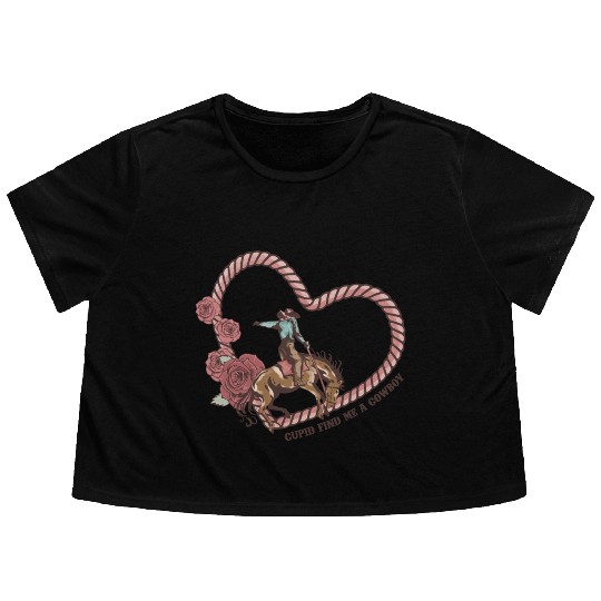 Cupid Find Me A Cowboy Flowy Cropped Tees