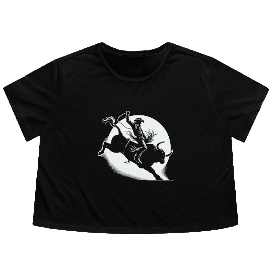 Rodeo Bull Riding Livestock Show Farmer Cattle Flowy Cropped Tees
