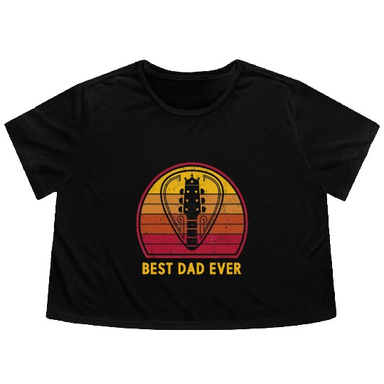 Retro Vintage Best Guitar Dad Ever Father's Day Flowy Cropped Tees