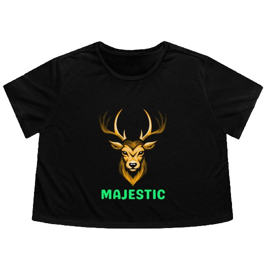 Black and Yellow Illustrative Deer Animal Logo Flowy Cropped Tees