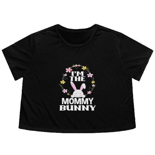 I Am Mommy Easter Bunny Flower Wreath Easter Flowy Cropped Tees