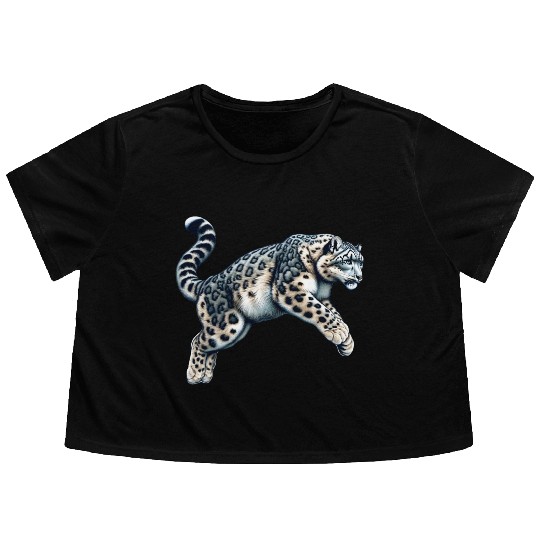 Snow Leopard Leopard White Leopard Flowy Cropped Tees