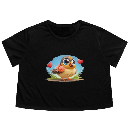 3D bird cartoon Flowy Cropped Tees
