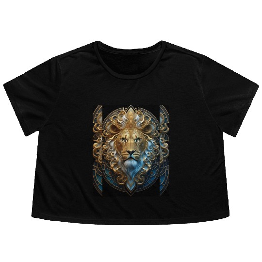 1920s Art Deco lion, gold Flowy Cropped Tees