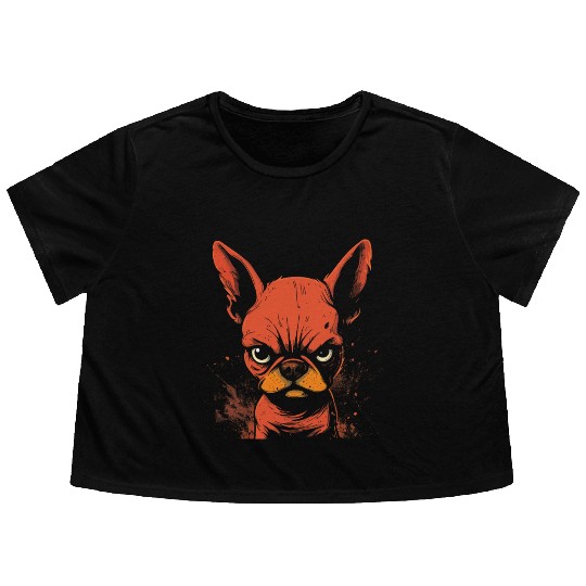 Angry French Bulldog Flowy Cropped Tees