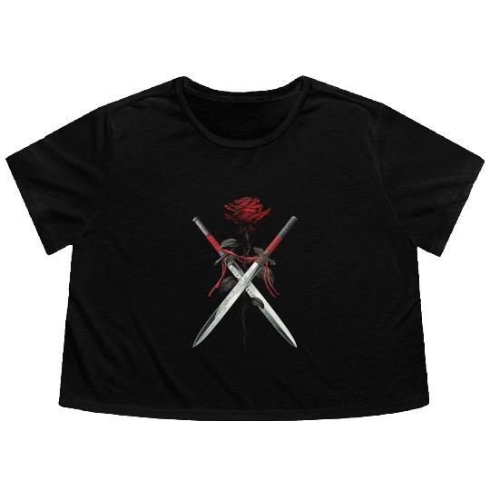 Swords Rose Edgy Aesthetic Soft Grunge Backprint Flowy Cropped Tees