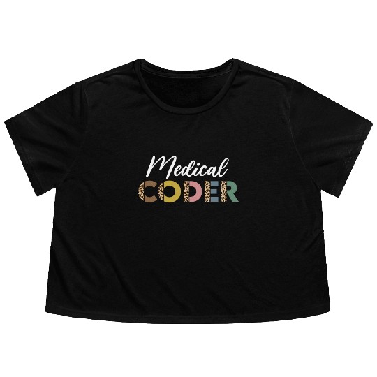 Medical Coder Leopard Pattern Flowy Cropped Tees
