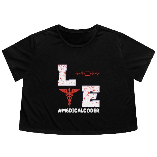 Medical Coder Valentine's Day Design Flowy Cropped Tees