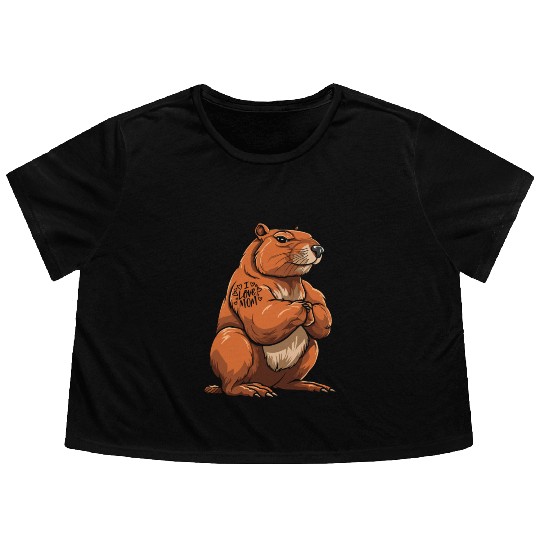 Capybara Biceps Tattoo I Love Mom Flowy Cropped Tees