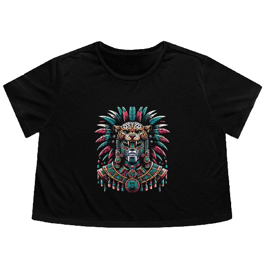 Aztec Jaguar Warrior Aztec Culture Indigenous Flowy Cropped Tees