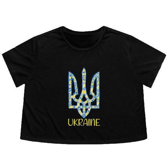 Ukraine trident in Ukrainian flag colors Flowy Cropped Tees