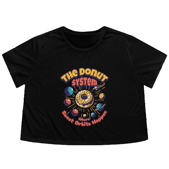 Donut Solar System Flowy Cropped Tees