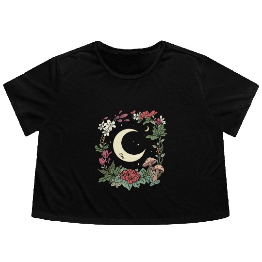 Mushroom Moon Cottagecore Naturecore Flowy Cropped Tees