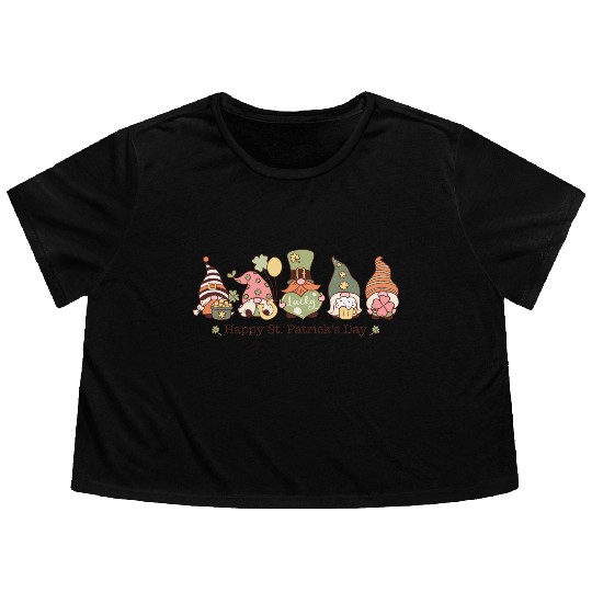Happy St. Patrick's Day Gnomes Flowy Cropped Tees