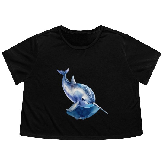 Narwhal Whale Flowy Cropped Tees