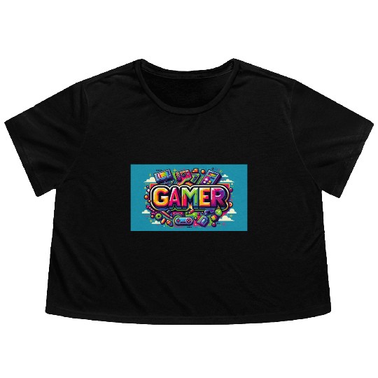 Neon Arcade Retro Gamer Flowy Cropped Tees