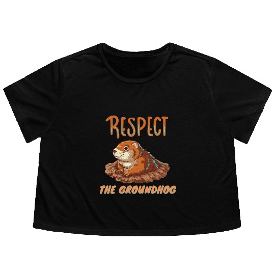 respect the groundhog Flowy Cropped Tees