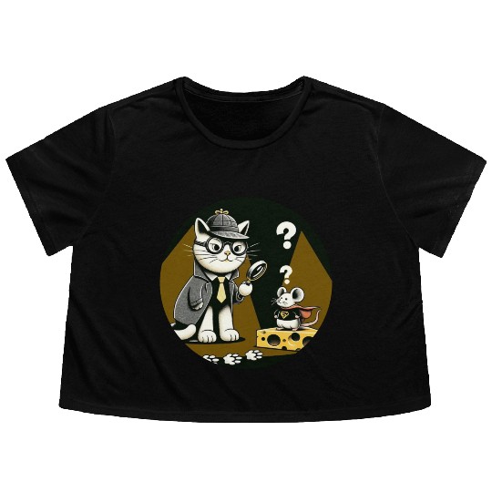 Detective Cat and Superhero Mouse Adventure Flowy Cropped Tees