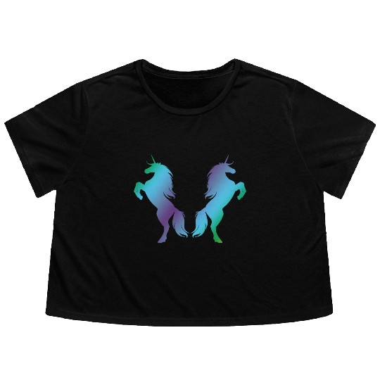Unicorns blue green Flowy Cropped Tees