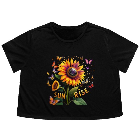 Multicoloured Sunflower at Sunrise Flowy Cropped Tees