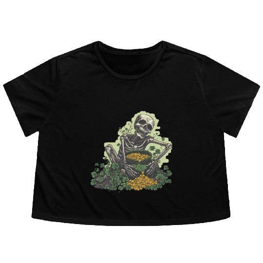 St Patricks Skeleton Pot of Gold Flowy Cropped Tees