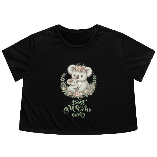 Best Mom Ever Koala Embrace Floral Wreath Flowy Cropped Tees