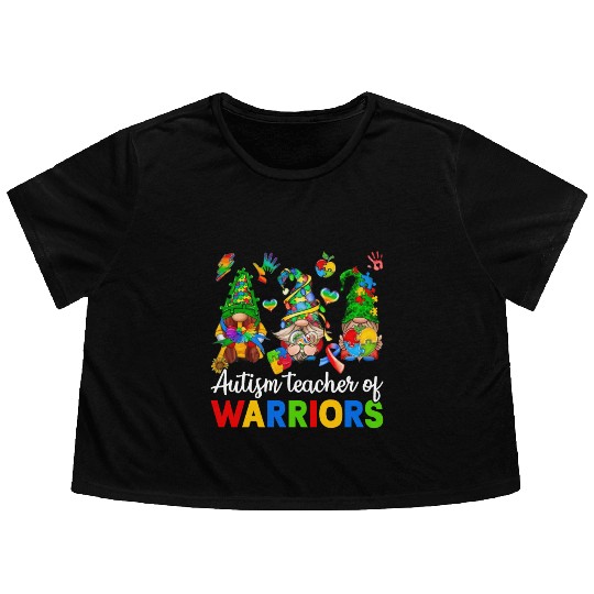Autism Teacher Of Warriors Gnomes Flowy Cropped Tees
