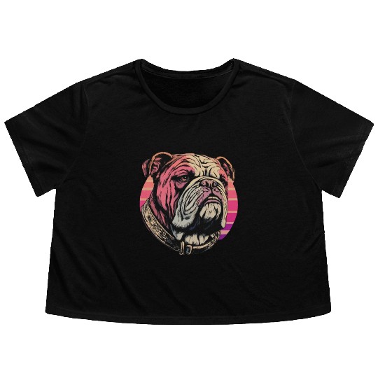 Bulldog With Character Retro Graphic Flowy Cropped Tees