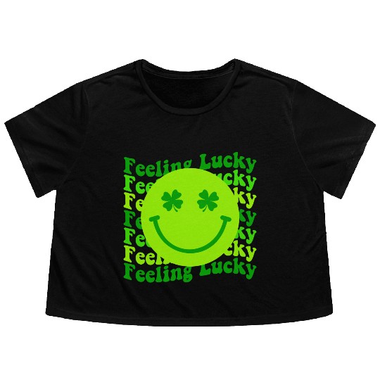 Irish Clover Feeling Lucky Smiling Face Flowy Cropped Tees
