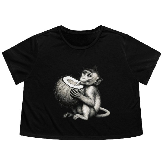 Coconut Milk-Sipping Monkey Flowy Cropped Tees
