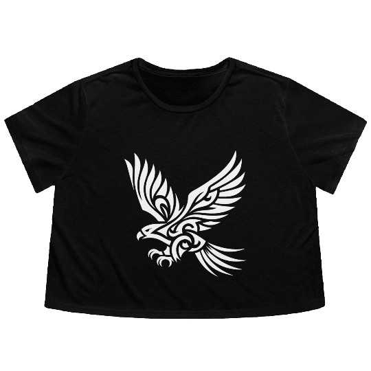 Elegant Tribal Eagle On Tattoo Wings Flowy Cropped Tees