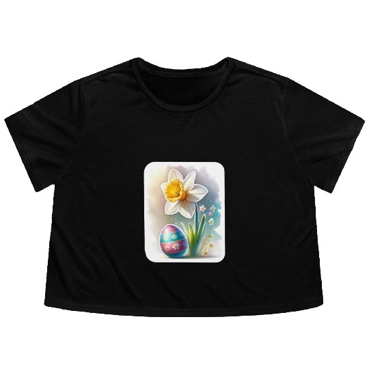 A Beautiful Daffodil With an Easter Egg Flowy Cropped Tees