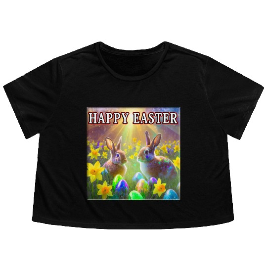 Happy Easter Rabbits - 2 Flowy Cropped Tees