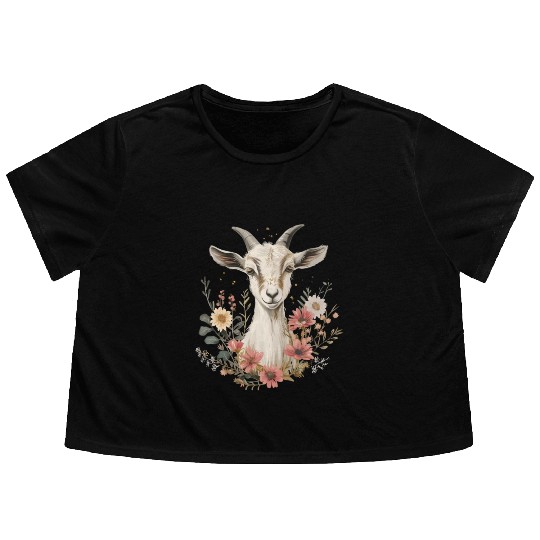 Goat Flowers Farmer Gift Flowy Cropped Tees