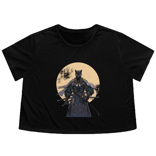 Anime Panther Warrior Samurai katana Flowy Cropped Tees