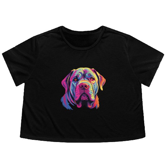 Watercolor Colorful Neapolitan Mastiff Flowy Cropped Tees