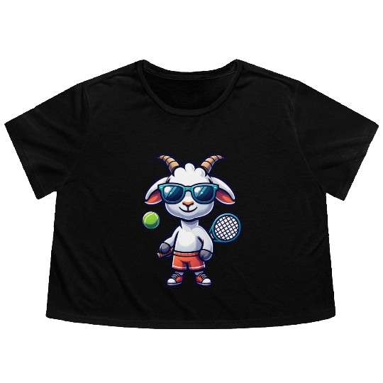 Goat Tennis Player Court Match Design Flowy Cropped Tees